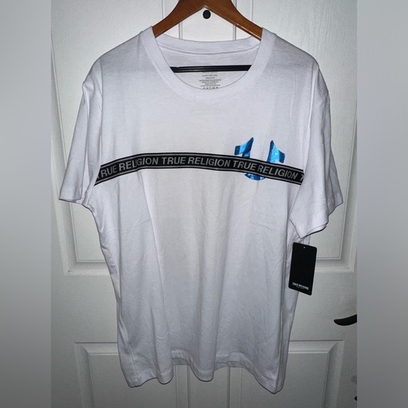 True Religion Foil Taping Tee Optic White Men’s XL 700287 New With Tags - Picture 1 of 3